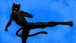 angry anthro black_body blue_background feline fighting_stance fist invalid_color kicking male mammal muscles nude on_one_leg panther plain_background scowl solo sournote standing teeth yellow_eyes 