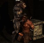  abs anthro balls biceps big_penis black_howler bovine canine duo erection fangs gay hair horn lycaeous male mammal minotaur muscles nude oral oral_sex pecs penis precum sex tattoo were werewolf 