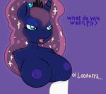  anthrofied big_breasts blue_eyes blue_fur booponies breasts crown dialog english_text equine female friendship_is_magic fur hi_res horn luna mammal my_little_pony nipples open_mouth princess_luna_(mlp) teal_eyes text unicorn 