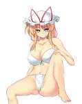  absurdres barefoot bikini blonde_hair bow breast_lift breasts clitoris collarbone come_hither covered_nipples erect_clitoris feet hand_on_own_knee hat hat_bow hat_ribbon highres huge_breasts legs long_hair mob_cap mokkori9 naughty_face navel purple_eyes ribbon simple_background sitting smile solo spread_legs swimsuit touhou tsurime white_background white_bikini yakumo_yukari 