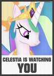  absurd_res crown dialog english_text equine female friendship_is_magic glare gold hi_res horn looking_down mammal my_little_pony necklace perfectblue97 portrait poster princess_celestia_(mlp) purple_eyes solo text winged_unicorn wings 