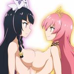  akechi_mitsuhide_(sengoku_collection) asymmetrical_docking bad_id bad_pixiv_id bell black_hair blush bow braid breast_contest breast_press breasts drillarm hair_bell hair_bow hair_ornament hairband jingle_bell large_breasts multiple_girls nude oda_nobunaga_(sengoku_collection) pink_hair red_eyes sengoku_collection simple_background tiara twin_braids white_background 