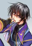  black_hair c.c. code_geass creayus detached_sleeves finger_in_mouth lelouch_lamperouge mouth_pull purple_eyes saliva tears 