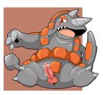  anthro anus balls barefoot blush censored claws cum cum_on_penis doneru erection genital_slit hi_res horn looking_down male mammal nintendo nude open_mouth penis pok&#233;mon pok&eacute;mon rhinoceros rhyperior sharp_claws sharp_teeth sitting slit solo spread_legs spreading teeth toe_claws tongue unknown_artist video_games 