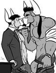  abs anthro bgn biceps bovine bulge cattle facial_piercing friendship_is_magic gay hair horn iron_will_(mlp) kissing male mammal minotaur muscles my_little_pony necktie nipples pecs plain_background underwear undressing watch 