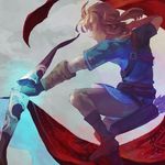  blonde_hair blue_eyes bow_(weapon) gloves link long_hair male_focus osakana_(oishiiosakana) pointy_ears ponytail solo the_legend_of_zelda the_legend_of_zelda:_breath_of_the_wild weapon 
