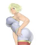  ass bare_shoulders blonde_hair blue_eyes bodysuit breasts final_fantasy final_fantasy_tactics large_breasts monk_(fft) muhamado short_hair sideboob solo white_background 