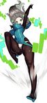  armpits arms_up bad_id bad_pixiv_id black_legwear bodysuit borrowed_character breasts cameltoe covered_navel electro_emilia green_eyes hair_ornament high_heels highres hood hood_down hoodie inazuma_kick kicking large_breasts leg_lift long_hair npa_(sirokurokuma) open_mouth original panties panties_over_pantyhose pantyhose silver_hair solo taut_clothes underwear very_long_hair white_panties 