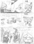  2018 absurd_res aircraft anthro canine clothing comic detailed_background dialogue disney female fox greyscale helicopter hi_res jack_savage judy_hopps lagomorph male mammal monochrome nick_wilde pvtscott rabbit wolf wolford zootopia 