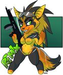  canine eyewear fangs female fur goggles green_eyes gun invalid_color mammal mtpcrew ranged_weapon remix_(character) remix_volkov russian smoking solo weapon 