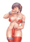  biting breasts brown_hair cum earring earrings ejaculation erection finger_bite finger_biting futanari jewelry large_breasts masturbate masturbation nipples penis po-ju short_hair thighhighs 