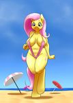  anthro anthrofied beach bikini breasts cutie_mark duo equine female fluttershy_(mlp) friendship_is_magic fur gasscuss hair horse long_hair mammal my_little_pony navel outside pink_hair pony sea seaside sling_bikini solo standing swimsuit voluptuous water yellow_fur 