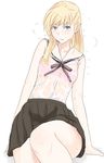  bad_id bad_twitter_id blonde_hair blue_eyes blush bra leg_up long_hair looking_at_viewer ogros original pink_bra pleated_skirt school_uniform see-through shirt simple_background skirt sleeveless sleeveless_shirt solo sweat underwear wet wet_clothes wet_shirt white_background 