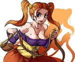  blush breasts brown_hair cleavage dragon_quest jessica_albert looking_at_viewer marnic red_eyes sweat twintails whip 