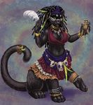  breasts chakat feline female fur green_eyes looking_at_viewer mammal panther pink_nose sabretoothed_ermine smile solo taur voodoo whiskers 