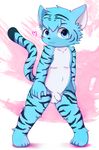  &lt;3 :3 anthro balls blue_eyes cat cub feline flaccid fur looking_at_viewer male mammal navel nude penis plain_background ruugiaruu smile solo standing uncut young 