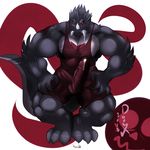  abs anthro biceps big_muscles black_sclera bulge clothing cum cum_drip doomix dragon dripping fangs grey_body looking_at_viewer male muscles pecs penis red-eyes red_eyes scalie solo spikes standing tight_clothing tusks wrestling_singlet 