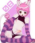  4_fingers anthro balls blush clothed clothing edit erection feline fur girly hair kaitou looking_at_viewer male mammal nipples open_mouth penis pink_hair plain_background shadow sitting solo tuft 
