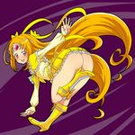  :d ass black_shuwashuwa_inryou boots bow circlet cure_muse cure_muse_(yellow) female frills hair_bow heart high_heel_boots high_heels highres long_hair looking_at_viewer magical_girl ome_(mercury_cigarette) open_mouth orange_hair pink_eyes precure shirabe_ako sketch skirt smile solo suite_precure thighs 