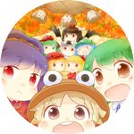  &gt;_&lt; aki_minoriko aki_shizuha animal_ears black_hair black_wings blonde_hair blue_hair blush bow brown_eyes camera chibi closed_eyes dress everyone food frills frog frog_hair_ornament front_ponytail fruit grapes green_eyes green_hair grin hair_bobbles hair_bow hair_ornament hair_ribbon hat hinata_yuu holding_hands inubashiri_momiji kagiyama_hina kawashiro_nitori kochiya_sanae leaf leaf_hair_ornament long_hair looking_at_viewer maple_leaf moriya_suwako mountain_of_faith multiple_girls necktie open_mouth purple_hair red_eyes ribbon rope shameimaru_aya shimenawa short_hair siblings silver_hair sisters smile tokin_hat touhou two_side_up wings wolf_ears yasaka_kanako 