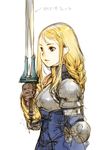  agrias_oaks armor black_eyes blonde_hair braid branch_(blackrabbits) final_fantasy final_fantasy_tactics gloves knight long_hair save_the_queen single_braid sketch solo sword weapon 