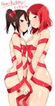  alp black_hair blush breasts hand_on_ass looking_at_viewer love_live! love_live!_school_idol_project multiple_girls naked_ribbon nishikino_maki nude purple_eyes red_eyes red_hair ribbon short_hair small_breasts twintails yazawa_nico 