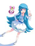  &gt;_&lt; bad_id bad_pixiv_id blue_eyes blue_hair bow closed_eyes cure_princess hand_on_hip happinesscharge_precure! long_hair looking_at_viewer one_eye_closed open_mouth pink_bow precure ribbon_(happinesscharge_precure!) shirayuki_hime simple_background skirt tacta v white_background 