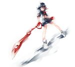  black_hair dutch_angle kill_la_kill lumi matoi_ryuuko midriff multicolored_hair navel school_uniform scissor_blade senketsu serafuku shoes short_hair sketch skirt sneakers solo streaked_hair suspenders weapon 