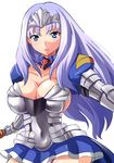  1girl annelotte armor armored_dress blue_eyes breasts cleavage large_breasts lavender_hair long_hair megane_man queen&#039;s_blade queen&#039;s_blade_rebellion queen's_blade queen's_blade_rebellion solo 