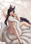  ahri animal_ears artist_request bad_deviantart_id bad_id facial_mark fox_ears fox_tail league_of_legends long_hair multiple_tails nude smile tail very_long_hair 