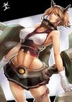  breasts brown_hair chain gloves green_eyes kantai_collection large_breasts mutsu_(kantai_collection) navel solo sowel_(sk3) stomach 