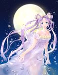  bad_id bad_pixiv_id bangs bare_shoulders bishoujo_senshi_sailor_moon blue_eyes bubble cosplay detached_sleeves double_bun dress facial_mark flower forehead_mark full_moon hair_flower hair_ornament highres iji_(u_mayday) lavender_hair long_hair moon parted_bangs princess_serenity princess_serenity_(cosplay) sailor_cosmos smile solo very_long_hair white_dress 