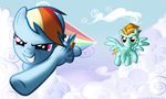  blue_fur cloud duo equine female feral flying friendship_is_magic fur green_fur hair hi_res horse lightning_dust_(mlp) mammal multi-colored_hair my_little_pony orange_eyes orange_hair pegasus pony purple_eyes rainbow rainbow_dash_(mlp) rainbow_hair rainbow_tail sky teeth two_tone_hair wings zantyarz 