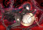  ass black_hair black_legwear blush chain clock date_a_live full_body hair_over_one_eye high_heels kokutou_mimi long_hair pantyhose ponytail red_eyes skindentation smile solo tokisaki_kurumi torn_clothes torn_legwear very_long_hair 