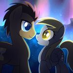  aurora_borealis blonde_hair blue_eyes brown_hair close collaboration couple cutie_mark derpy_hooves_(mlp) doctor_whooves_(mlp) drawponies duo earth_pony equine female friendship_is_magic hair horse male mammal my_little_pony night outside pegasus pony reflection stars wings yellow_eyes 