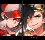  2boys artist_name black_hair character_name goggles gold_(pokemon) hat kawacy male male_focus md5_mismatch multiple_boys pokemon red_(pokemon) red_eyes smile smirk yellow_eyes 