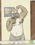  armpit_hair armpits avian beak biceps bird chubby eyewear flexing glasses holding kookaburra looking_down male musclegut muscles navel nipple_piercing nipples pecs phone piercing raised_arm selfie shaibe skoogers slothmonster solo topless 