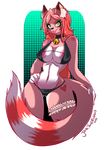  bell breasts canine cat clothed clothing collar feline female fox fur hair junkyardrabbit looking_at_viewer mammal navel nipples pink_fur red_hair solo 