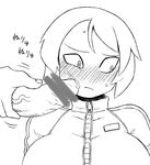  1girl blush breasts censored character_request full-face_blush greyscale hetero huge_breasts monochrome original penis penis_on_face pointless_censoring precum short_hair slapping slapping_with_penis solo_focus tsukudani_(coke-buta) 