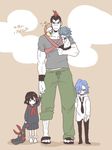  3boys baby babywearing bandaid bandaid_on_nose child dual_persona hat holding_hands kill_la_kill kinagase_tsumugu koryuu_(gackter10) mankanshoku_mako matoi_ryuuko mikisugi_aikurou mohawk multiple_boys multiple_girls necktie pacifier school_uniform senketsu serafuku time_paradox younger 