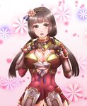  1girl armor black_eyes breasts brown_hair claws cleavage hair_ornament ii_naotora large_breasts long_hair mole open_mouth sengoku_musou solo warrior 