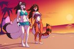  abs anthro beach belly big_breasts bikini blue_eyes bra breasts canine cleavage clothed clothing couple densetsu_tenspirits digitigrade duo erect_nipples feline female fox fur hair hand_holding long_hair mammal multiple_tails navel nipple_bumps nipples pregnant sand sea seaside skirt sky stripes sunset swimsuit thong tiger tree underwear water wolfy-nail yellow_eyes 