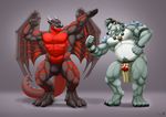  abs anthro arkanian armband azk bear belly biceps big_muscles black_skin bodypaint bovine bracelet bulge cattle chubby clenched_teeth dragon duo flexing furrybob horn hybrid jewelry loincloth male mammal musclegut muscles necklace pecs pose presenting red_skin speedo swimsuit teeth thong tribal wings 