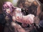 2boys :d ahegao alber arm_support arms_behind_back black_gloves black_legwear bound breasts bruise chest_hair collar collarbone crying crying_with_eyes_open cuts double_penetration elbow_gloves elf gangbang gloves group_sex hetero injury lavender_hair long_hair lying medium_breasts mmf_threesome multiple_boys navel nipples nude open_mouth original penis pointy_ears rape restrained smile tears thighhighs threesome tongue tongue_out torn_clothes torn_gloves torn_legwear wire 