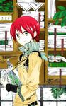  1girl akagami_no_shirayukihime book female jar pharmacist plant red_hair shelf shirayuki_(akagami_no_shirayukihime) shirayuki_(ans) solo window 