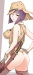  ass bob_cut breasts character_request gloves hand_on_hip hat highres large_breasts looking_at_viewer moeyo!_sensha_gakkou nogami_takeshi one_eye_closed purple_eyes purple_hair short_hair solo sword thighhighs weapon 