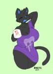  anthro aronhilistix big_breasts breasts clothed clothing cup curvaceous eyes_closed feline female huge_breasts mammal nipple_bulge open_mouth portrait solo standing three-quarter_portrait tongue yawn 