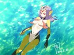  blue_submarine_no_6 breasts che_(silverspike) female fish_girl medium_breasts monster_girl mutio nipples pointy_ears red_eyes solo water wet 
