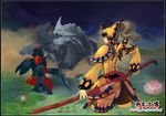  1girl armor dragon flower gravios monster monster_hunter sword wading water weapon wings wyvern yukiusagi1983 