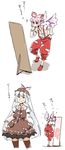  animal_ears bow cosplay costume_switch fujiwara_no_mokou fujiwara_no_mokou_(cosplay) hair_bow hair_ribbon hat highres long_hair mirror mitsumoto_jouji multiple_girls mystia_lorelei mystia_lorelei_(cosplay) pink_hair ribbon short_hair thighhighs touhou translated wings 